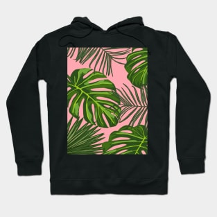 Tropical Plant Leaves Print on Pink Hoodie